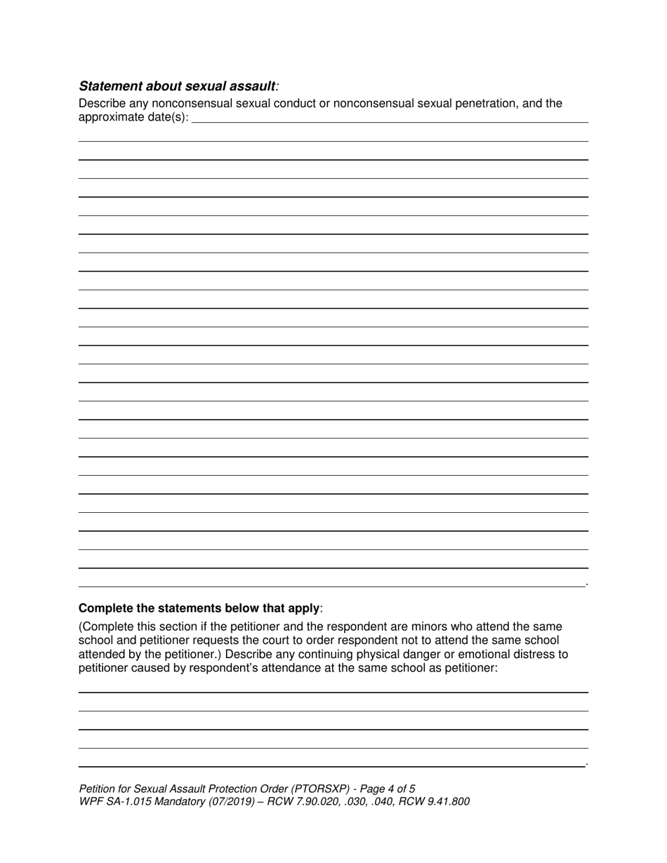 Form WPF SA-1.015 Petition for Sexual Assault Protection Order (Ptorsxp) - Washington, Page 4