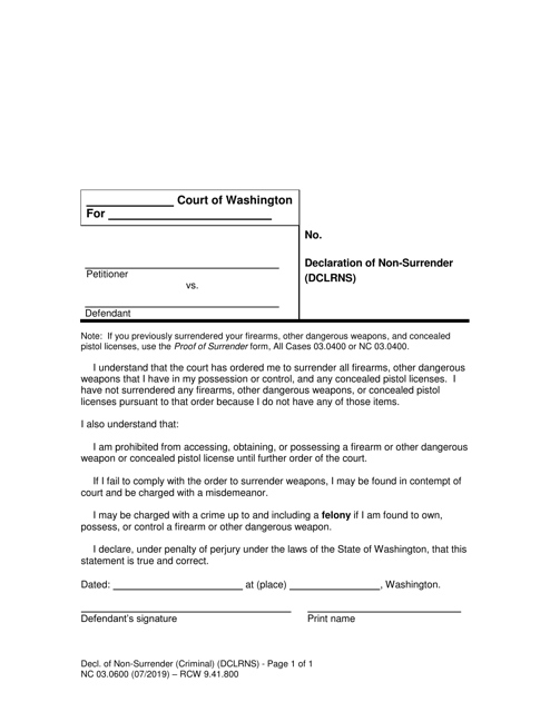 Form NC03.0600  Printable Pdf