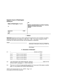 Document preview: Form CR08.0900 Motion and Declaration for Order Vacating Record of Felony Conviction (Mtaf) - Washington