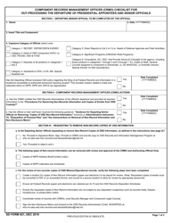 Document preview: SD Form 821 Component Records Management Officer (Crmo) Checklist for out-Processing the Departure of Presidential Appointees and Senior Officials