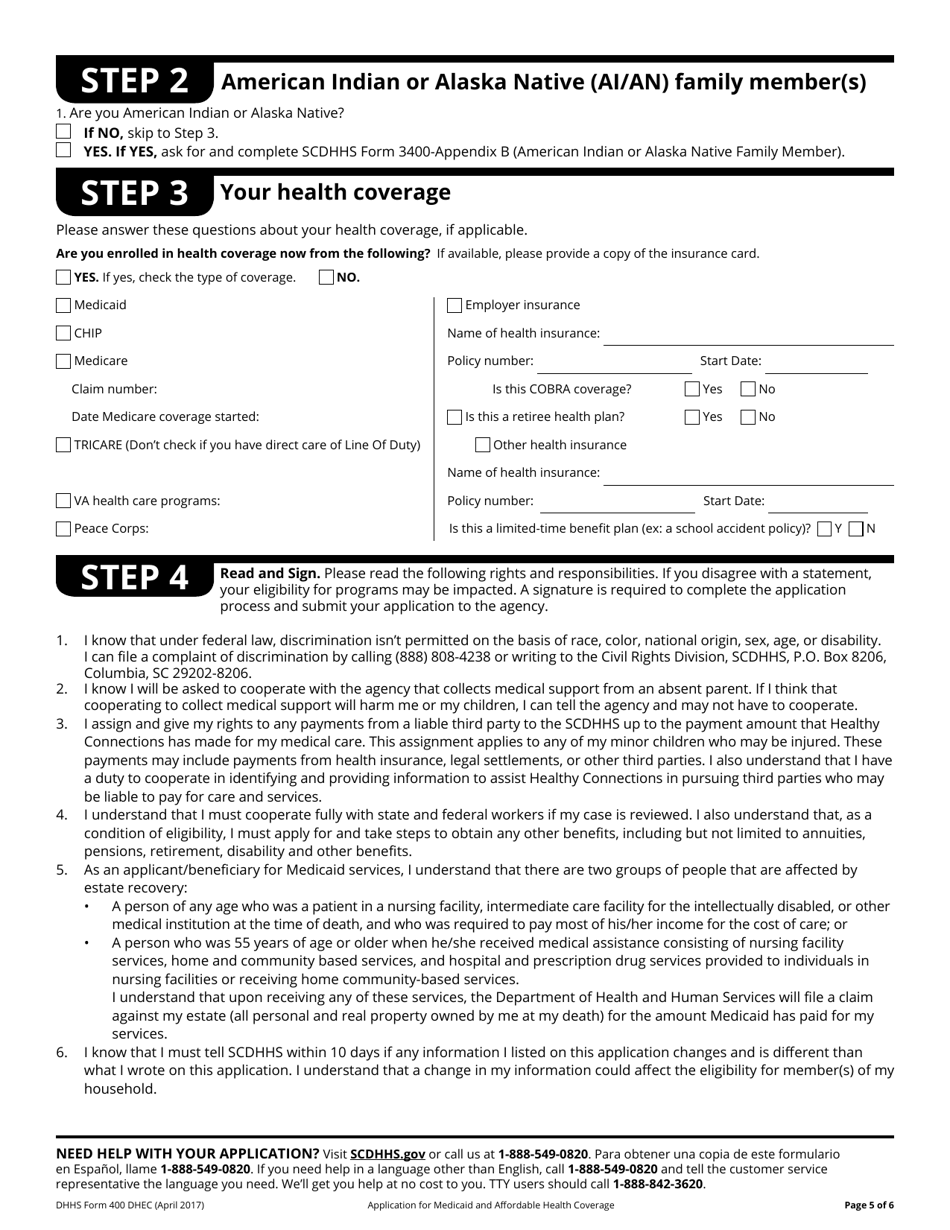 Dhhs Form 400 Dhec Fill Out Sign Online And Download Fillable Pdf South Carolina 2769