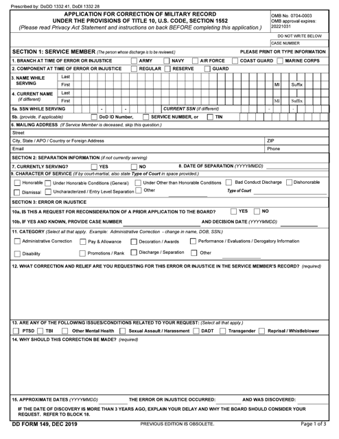 DD Form 149  Printable Pdf