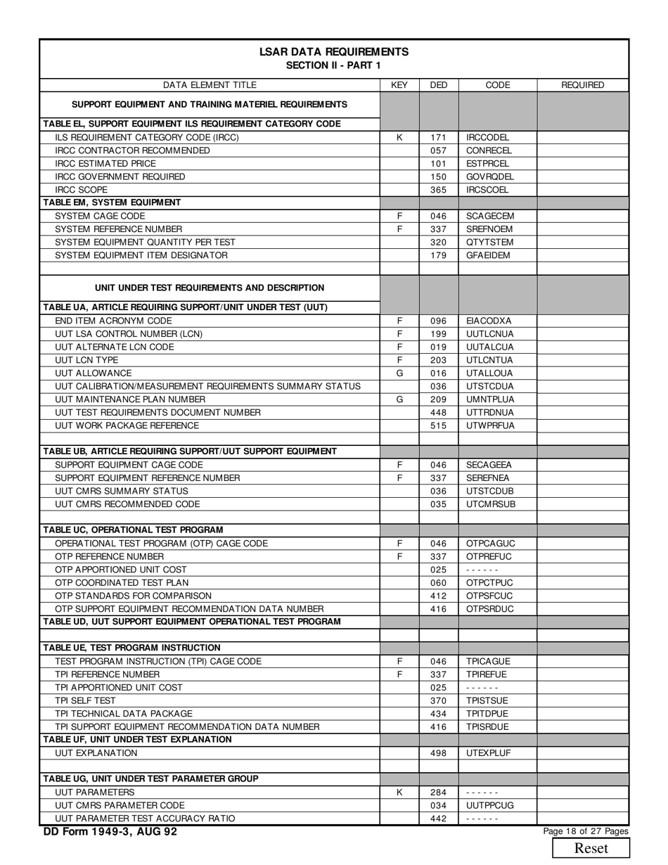 DD Form 1949-3 Section II Part 1 - Lsar Data Requirements (Pages 16 - 22 of 27), Page 3