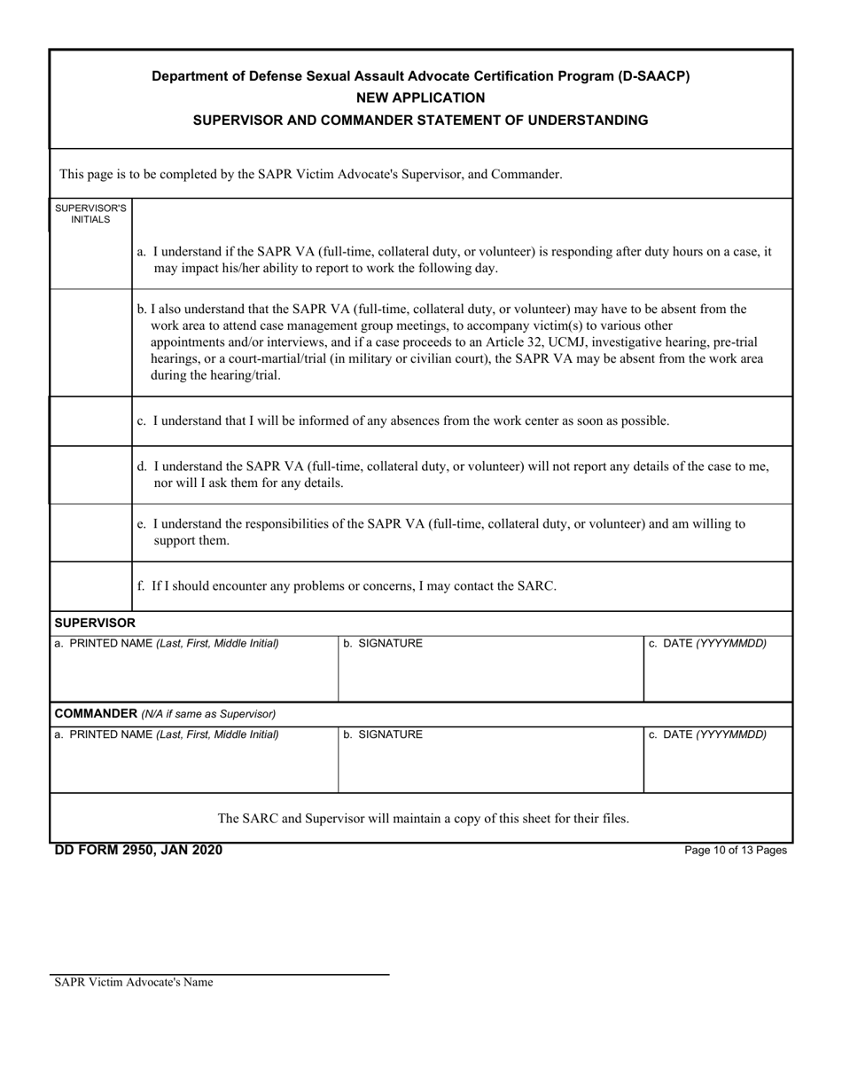 DD Form 2950 Department of Defense Sexual Assault Advocate Certification Program (D-Saacp) Application Packet for New Applicants, Page 10