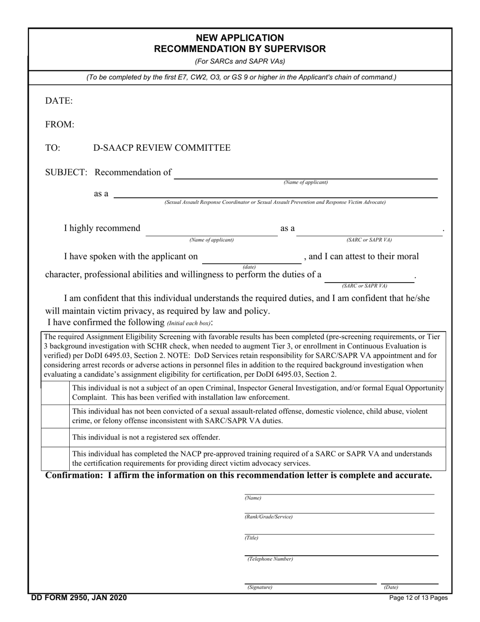 DD Form 2950 Department of Defense Sexual Assault Advocate Certification Program (D-Saacp) Application Packet for New Applicants, Page 12