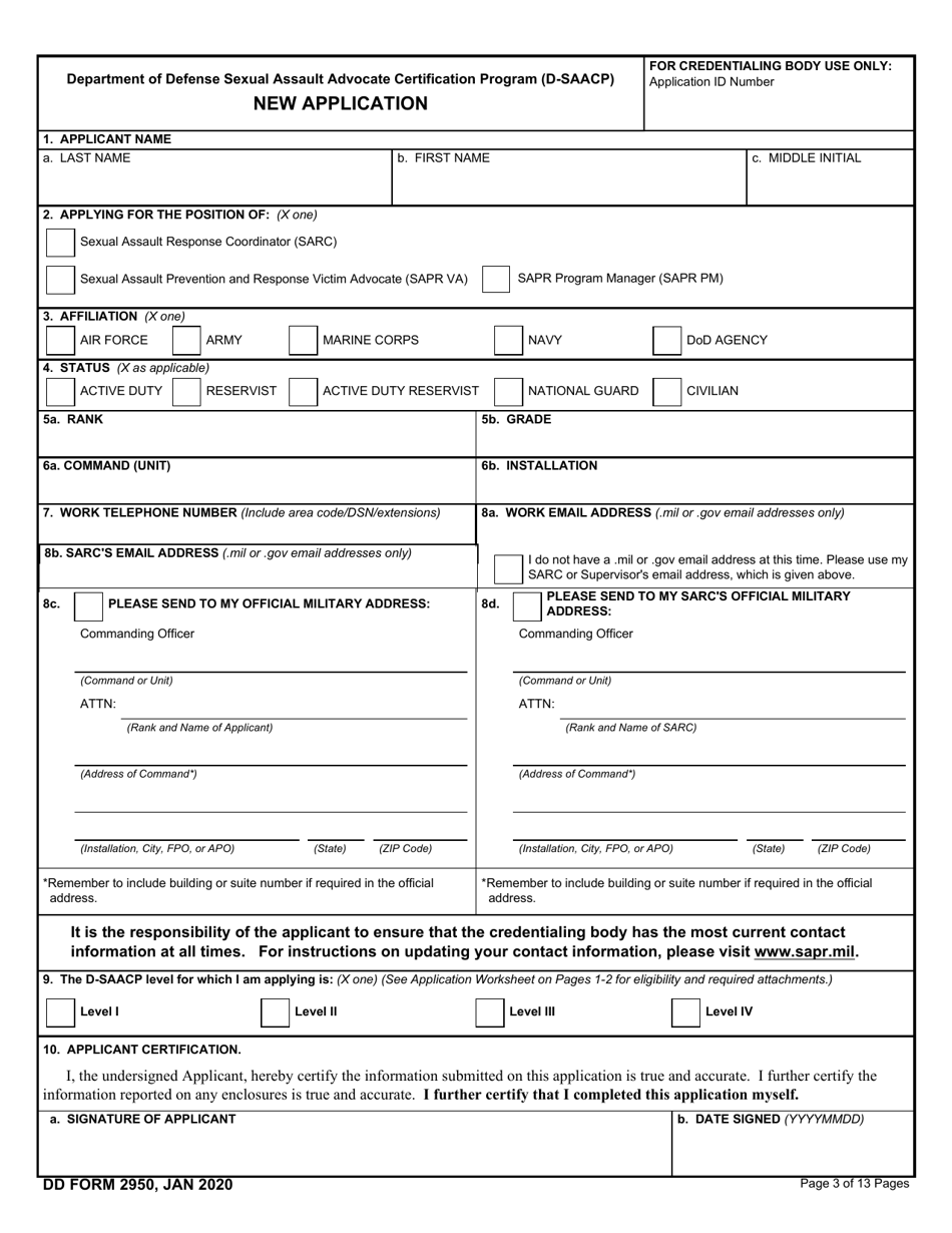 DD Form 2950 Department of Defense Sexual Assault Advocate Certification Program (D-Saacp) Application Packet for New Applicants, Page 3