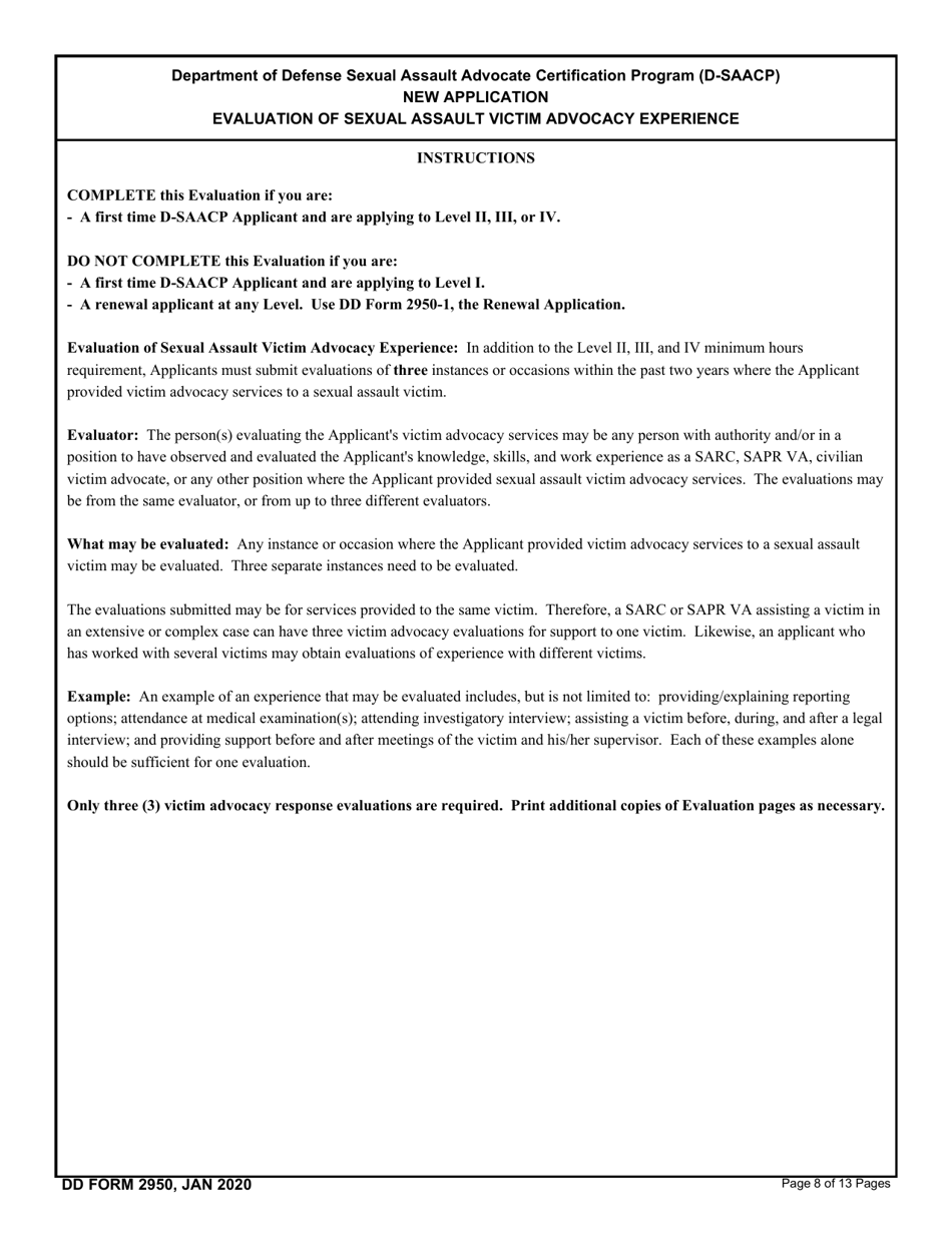 DD Form 2950 Department of Defense Sexual Assault Advocate Certification Program (D-Saacp) Application Packet for New Applicants, Page 8