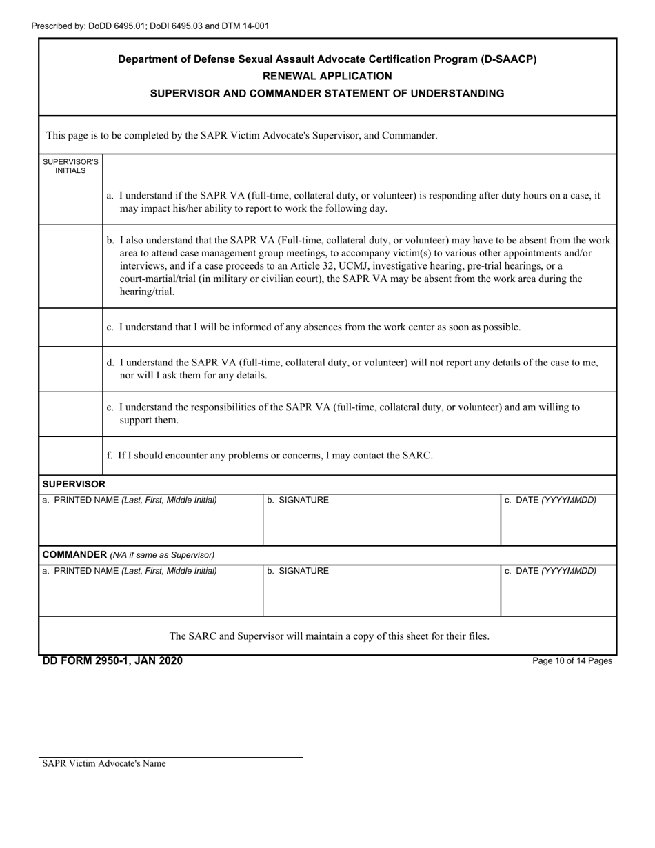 DD Form 2950-1 Department of Defense Sexual Assault Advocate Certification Program (D-Saacp) Application Packet for Renewal Applicants, Page 10