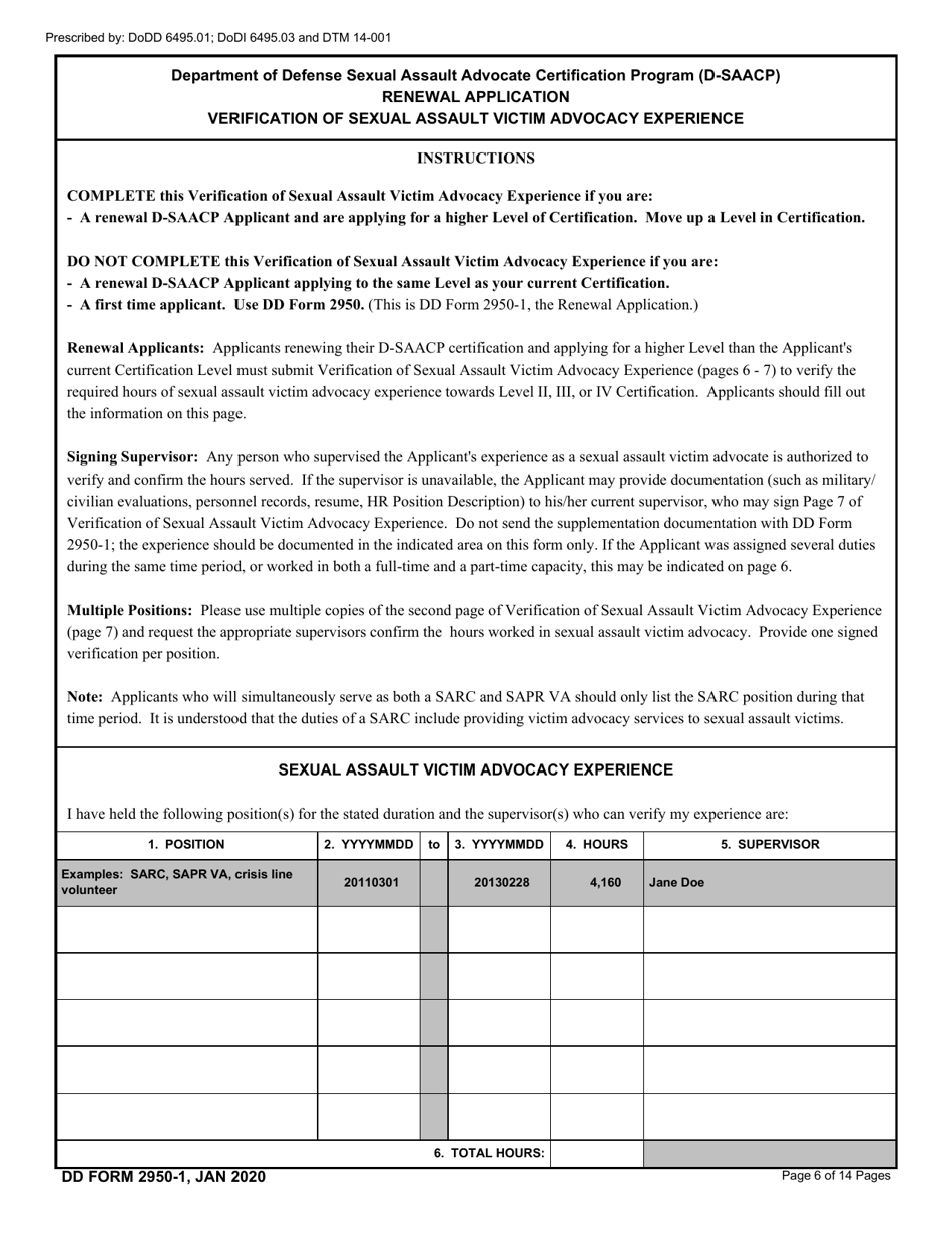 DD Form 2950-1 Department of Defense Sexual Assault Advocate Certification Program (D-Saacp) Application Packet for Renewal Applicants, Page 6