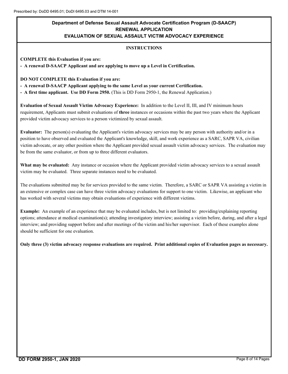 DD Form 2950-1 Department of Defense Sexual Assault Advocate Certification Program (D-Saacp) Application Packet for Renewal Applicants, Page 8