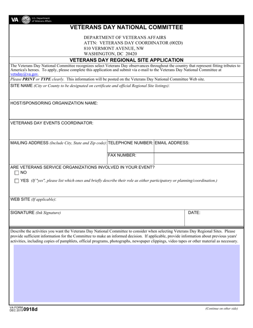 VA Form 0918D  Printable Pdf