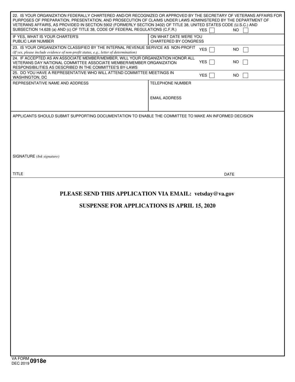 VA Form 0918E Associate Membership Application, Page 2
