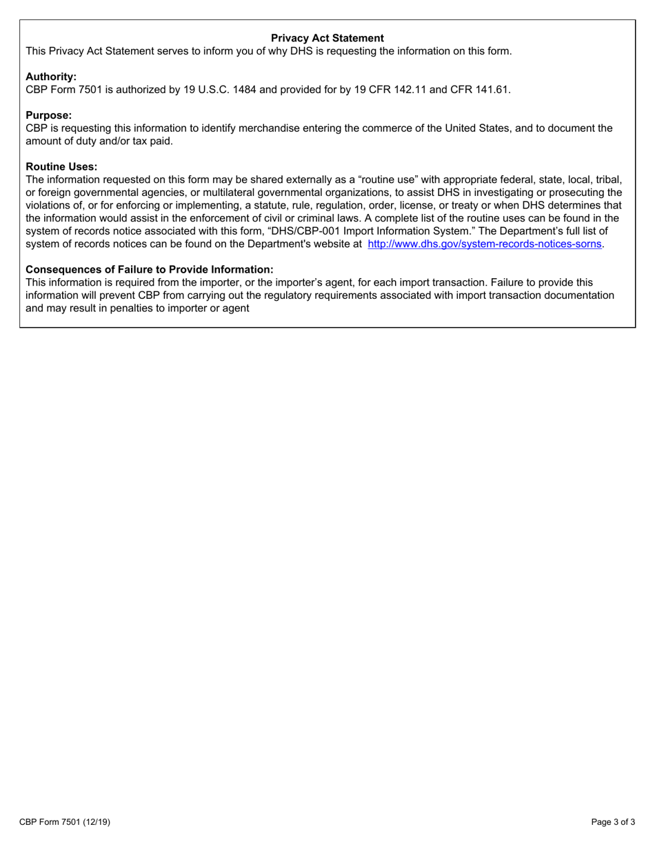 CBP Form 7501 Entry Summary, Page 3