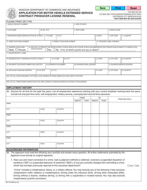 Form MO375-0890  Printable Pdf