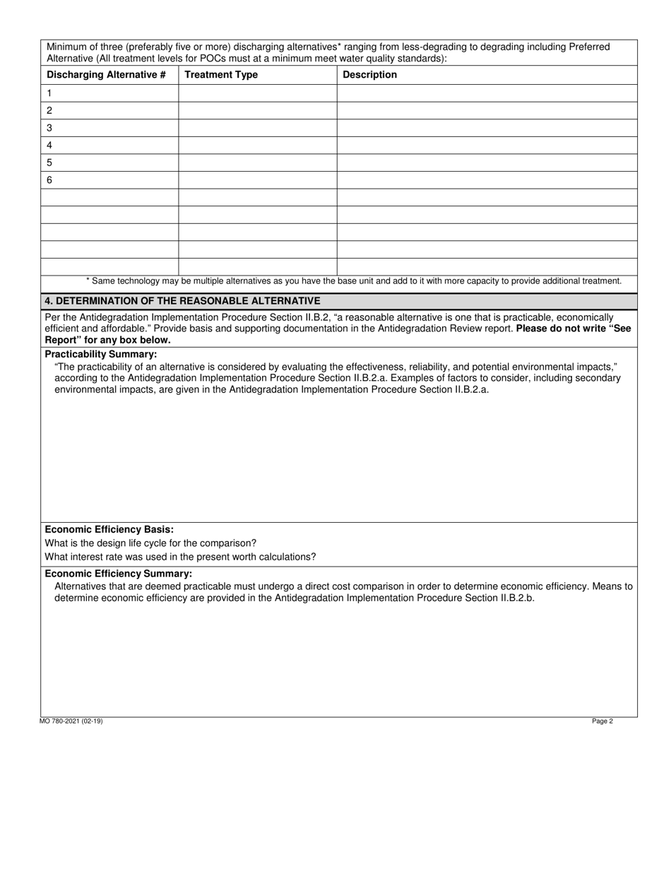 Form MO780-2021 Antidegradation Review Summary Path C: Tier 2 - Significant Degradation - Missouri, Page 2