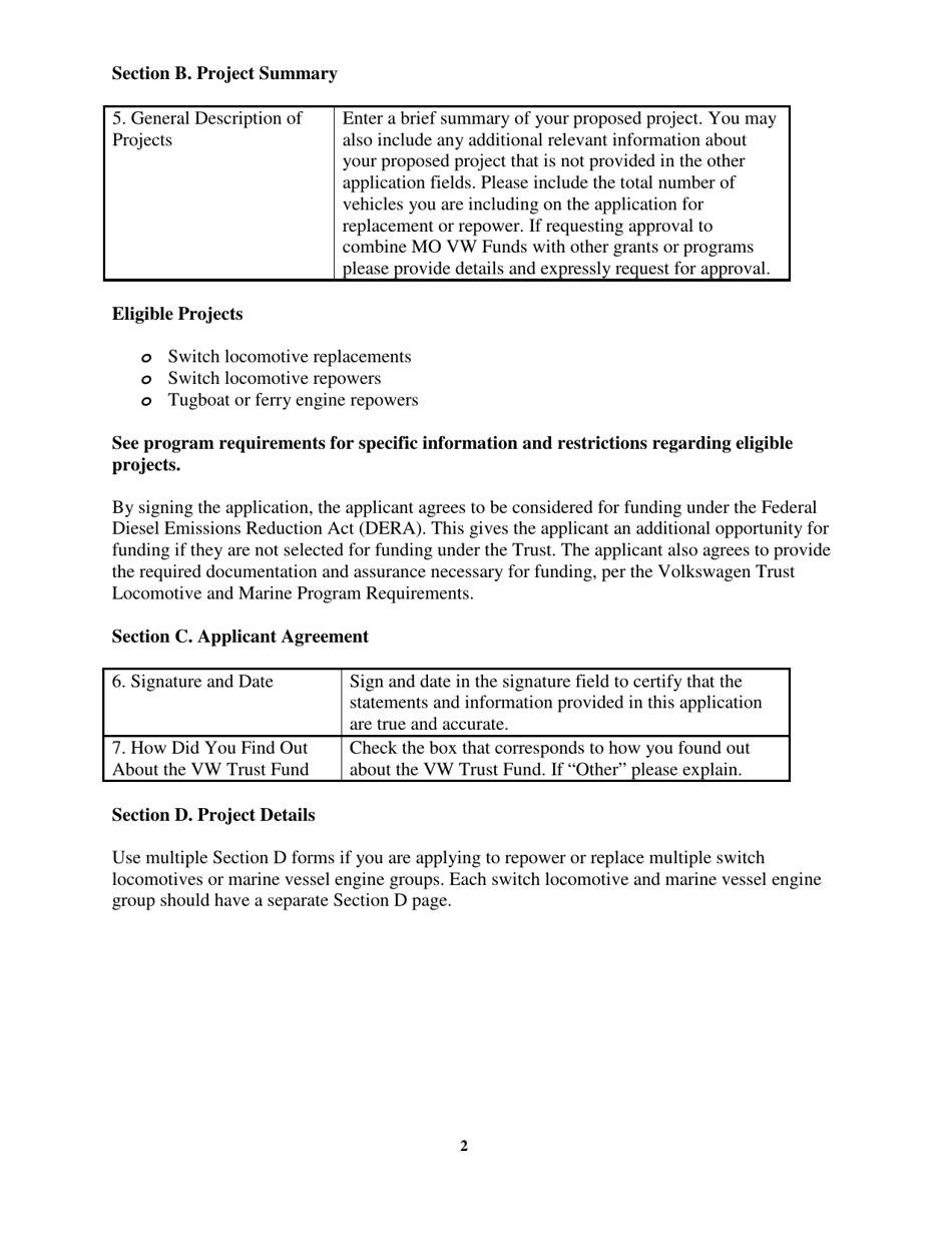 Form MO780-2884 Volkswagen Trust Locomotive and Marine Program Application - Missouri, Page 5