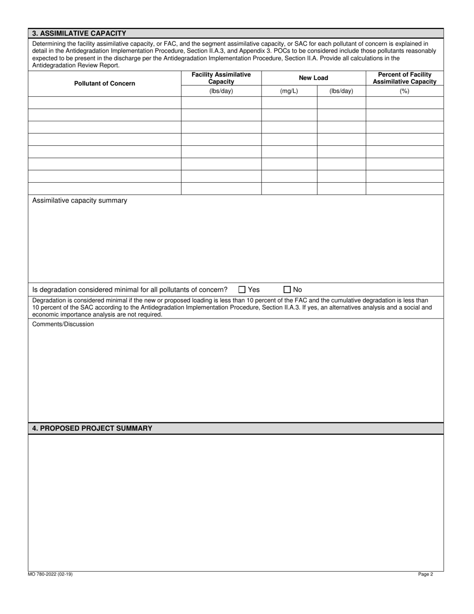 Form MO780-2022 Antidegradation Review Summary Path B: Tier 2 - Minimal Degradation - Missouri, Page 2