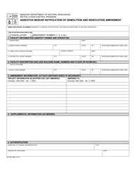 Document preview: Form MO780-1986 Asbestos Neshap Notification of Demolition and Renovation Amendment - Missouri