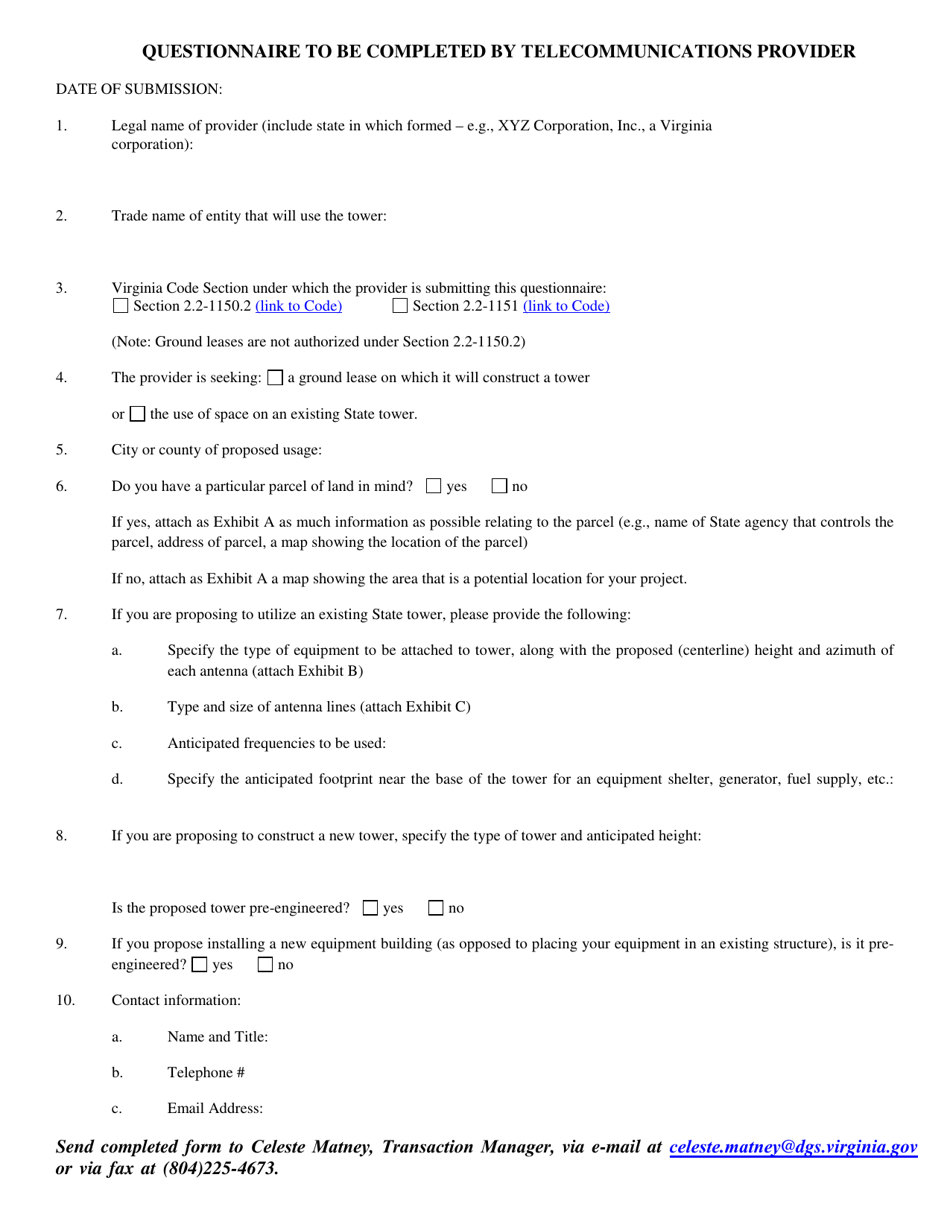 Telecommunications Provider Questionnaire - Virginia, Page 1