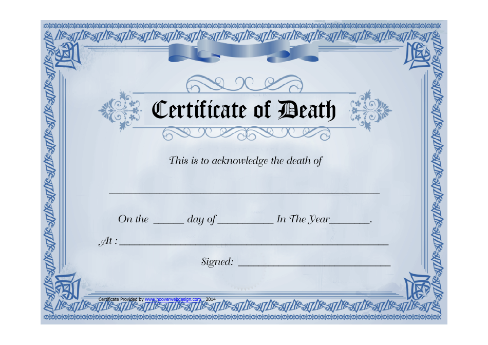 Blue Certificate of Death Template Image