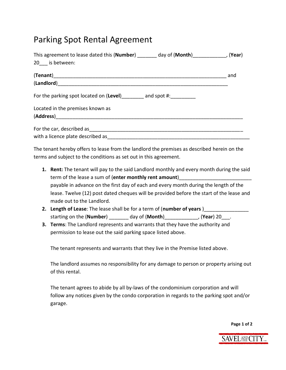 parking spot rental agreement template savel and the city download printable pdf templateroller