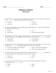 Document preview: Personal Finance Assessment Template
