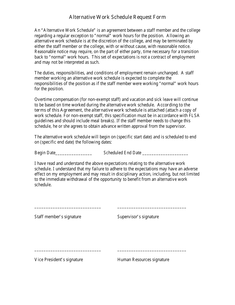 Alternative Work Schedule Request Form, Page 1