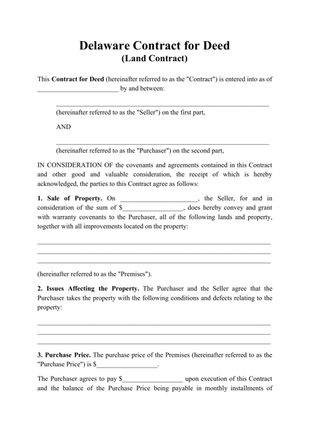 &quot;Contract for Deed (Land Contract)&quot; - Delaware Download Pdf