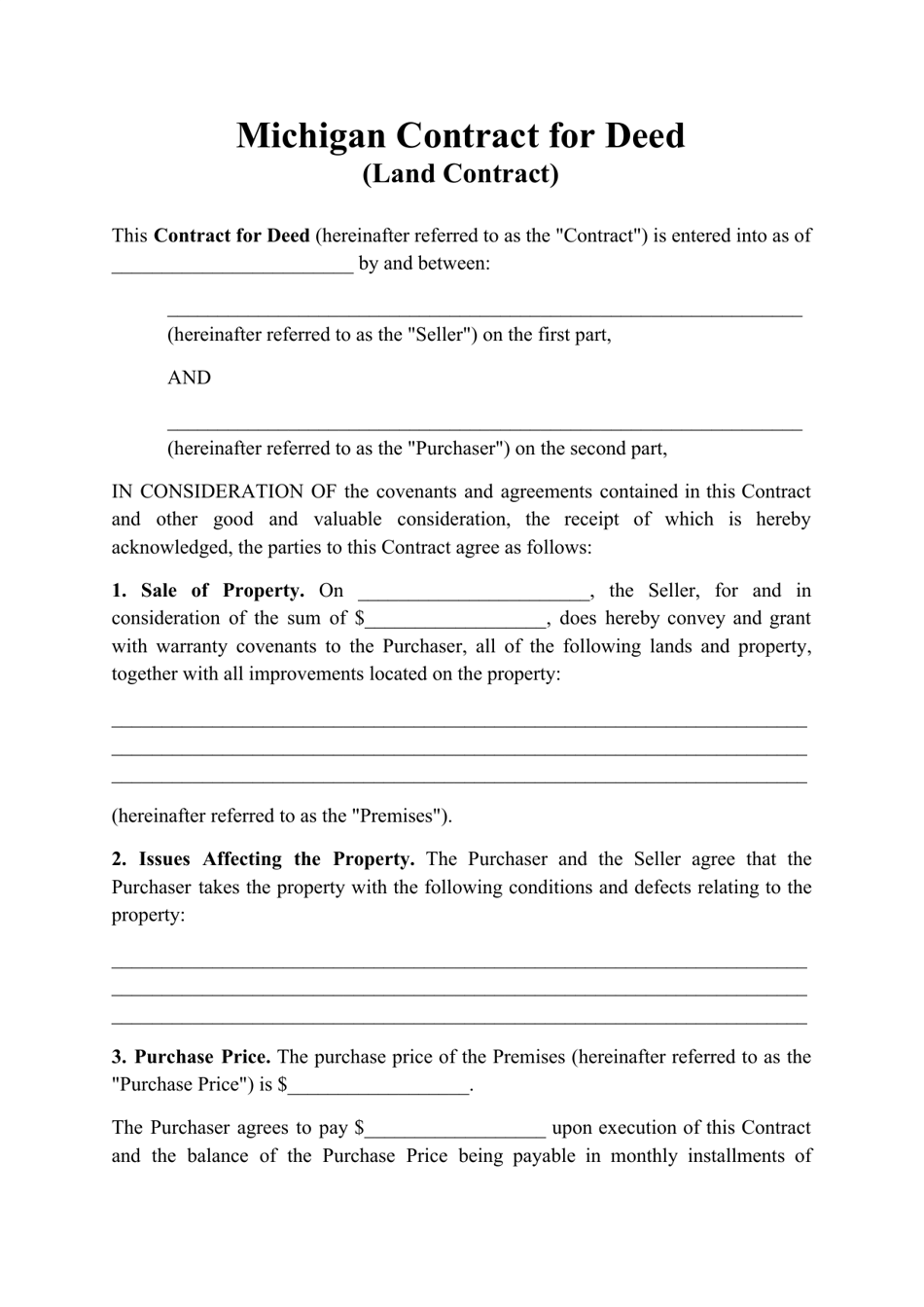 Contract for Deed (Land Contract) - Michigan, Page 1