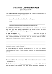 Document preview: Contract for Deed (Land Contract) - Tennessee