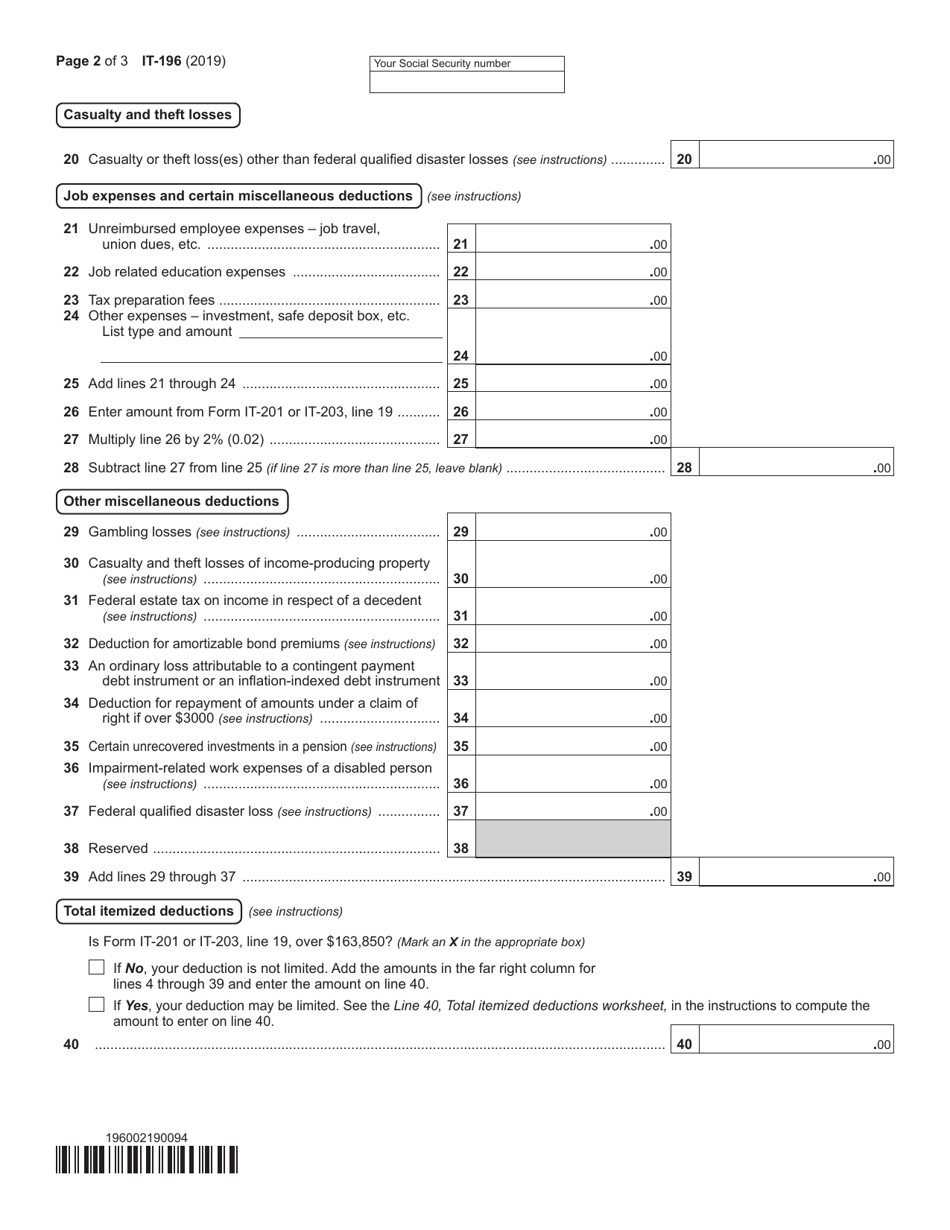 Form IT196 2019 Fill Out, Sign Online and Download Fillable PDF