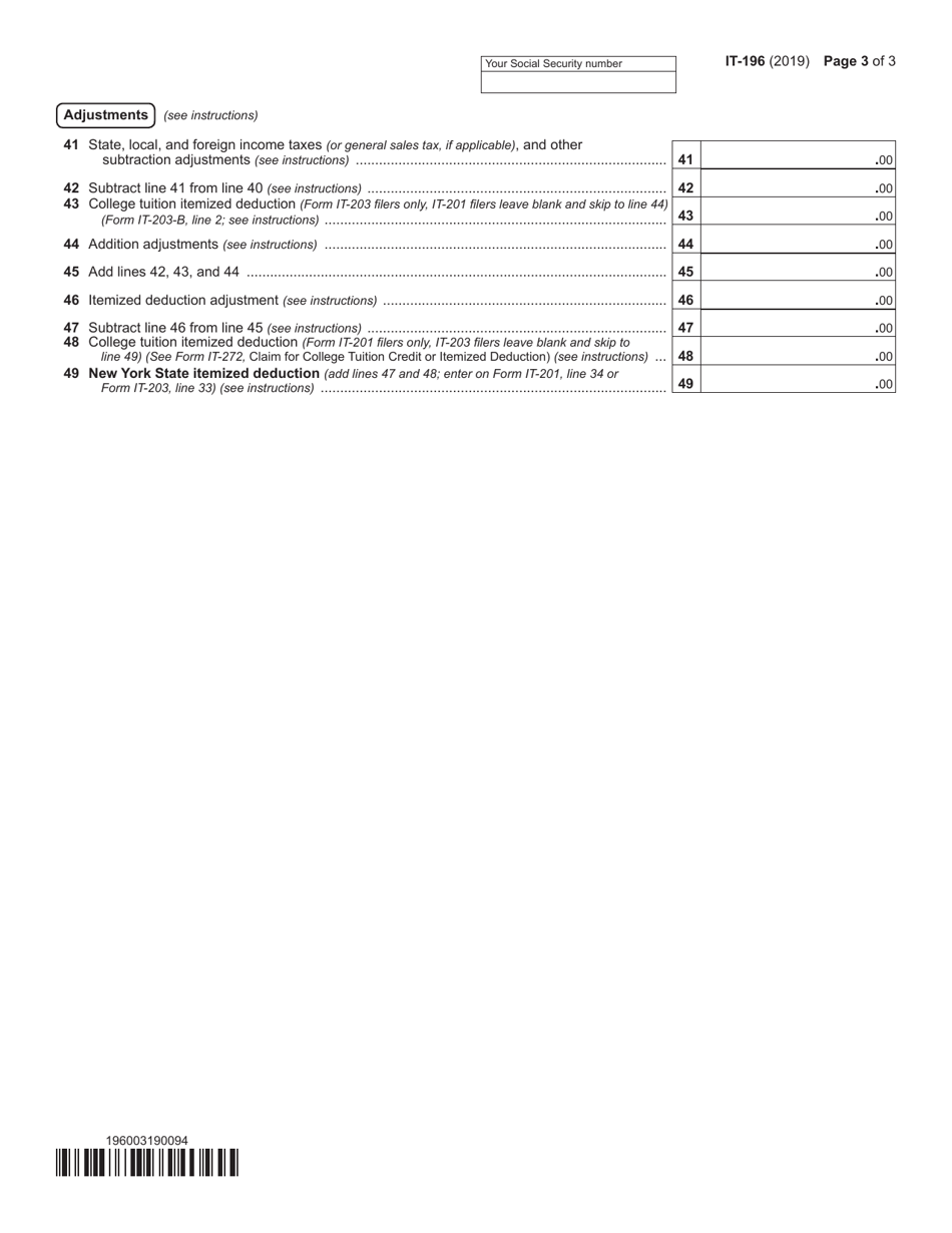 Form IT196 2019 Fill Out, Sign Online and Download Fillable PDF