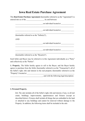 Real Estate Purchase Agreement Template - Iowa