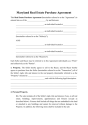 &quot;Real Estate Purchase Agreement Template&quot; - Maryland