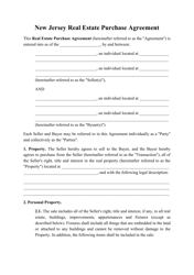 Real Estate Purchase Agreement Template - New Jersey