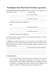 Document preview: Real Estate Purchase Agreement Template - Washington
