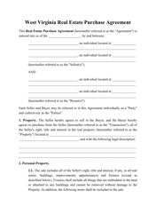 Real Estate Purchase Agreement Template - West Virginia