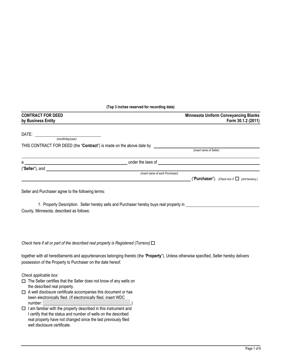 Form 30.1.2 Contract for Deed by Business Entity - Minnesota, Page 1