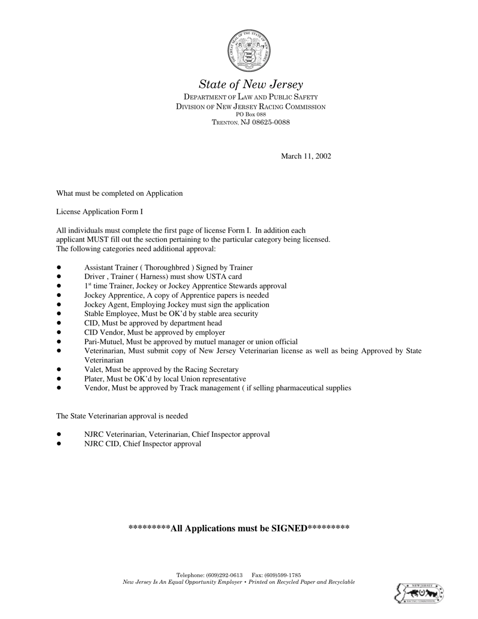 Instructions for Licensing Form I Application - New Jersey, Page 1