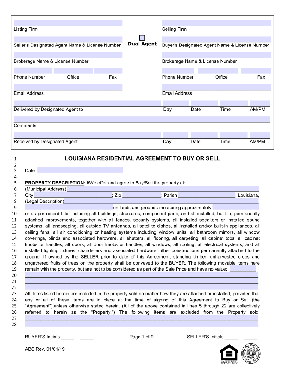 Louisiana Louisiana Residential Agreement to Buy or Sell Fill Out