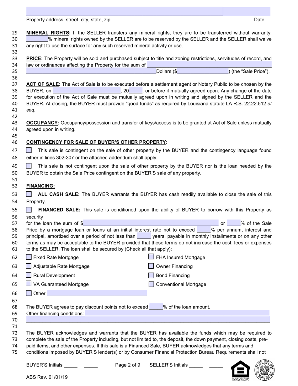 Louisiana Residential Agreement to Buy or Sell - Louisiana, Page 2