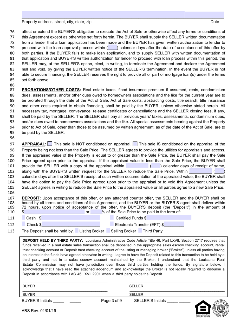 Louisiana Residential Agreement to Buy or Sell - Louisiana, Page 3