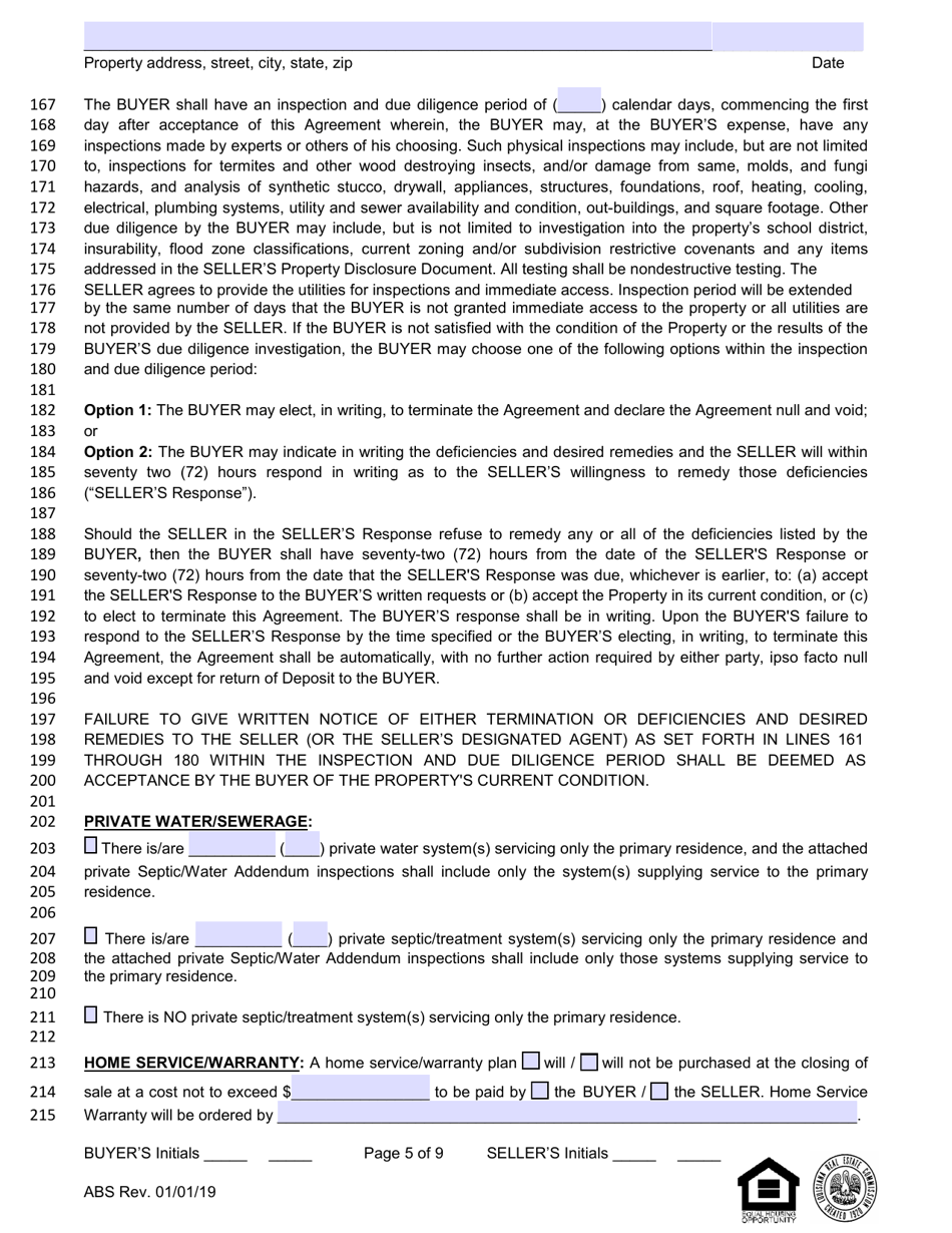 Louisiana Residential Agreement to Buy or Sell - Louisiana, Page 5