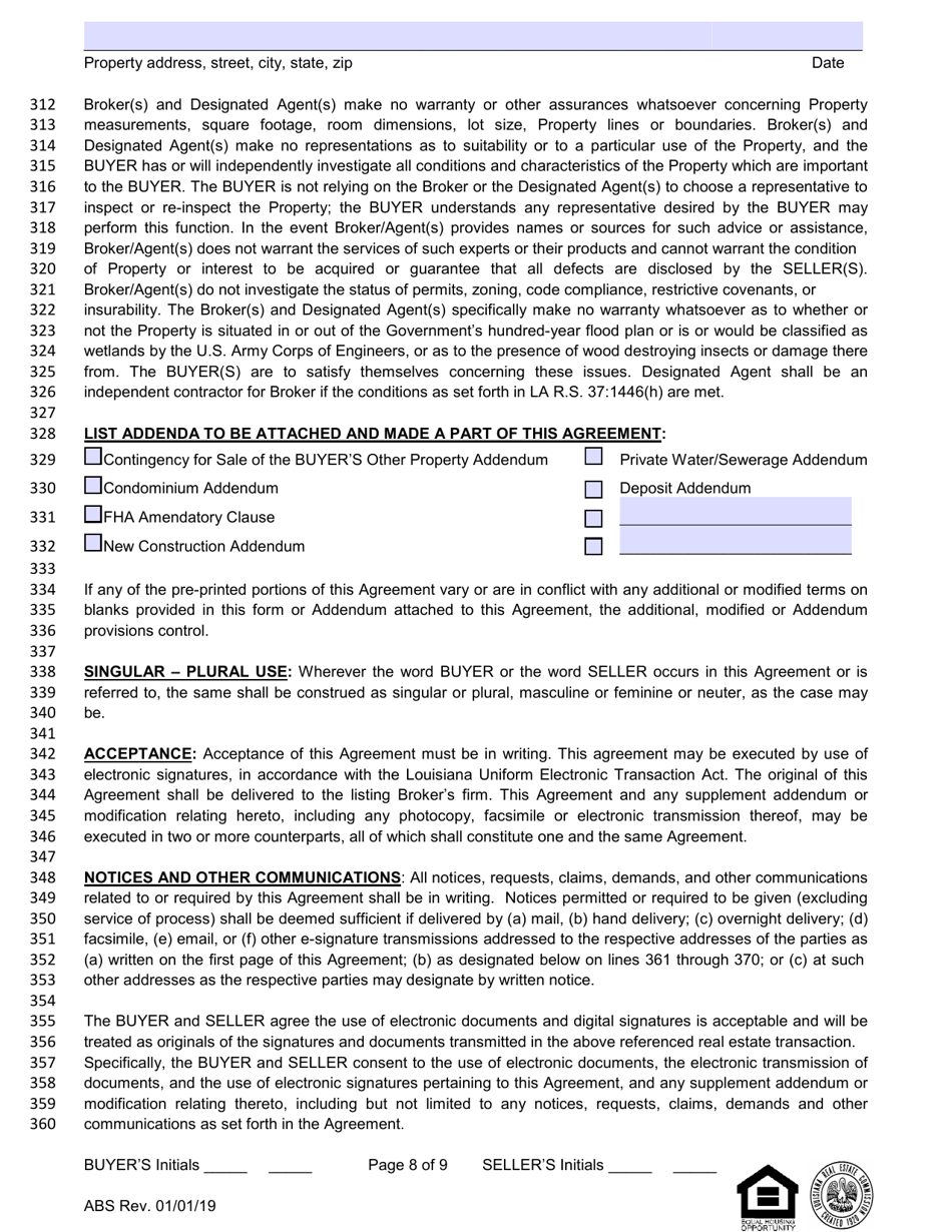 Louisiana Residential Agreement to Buy or Sell - Louisiana, Page 8