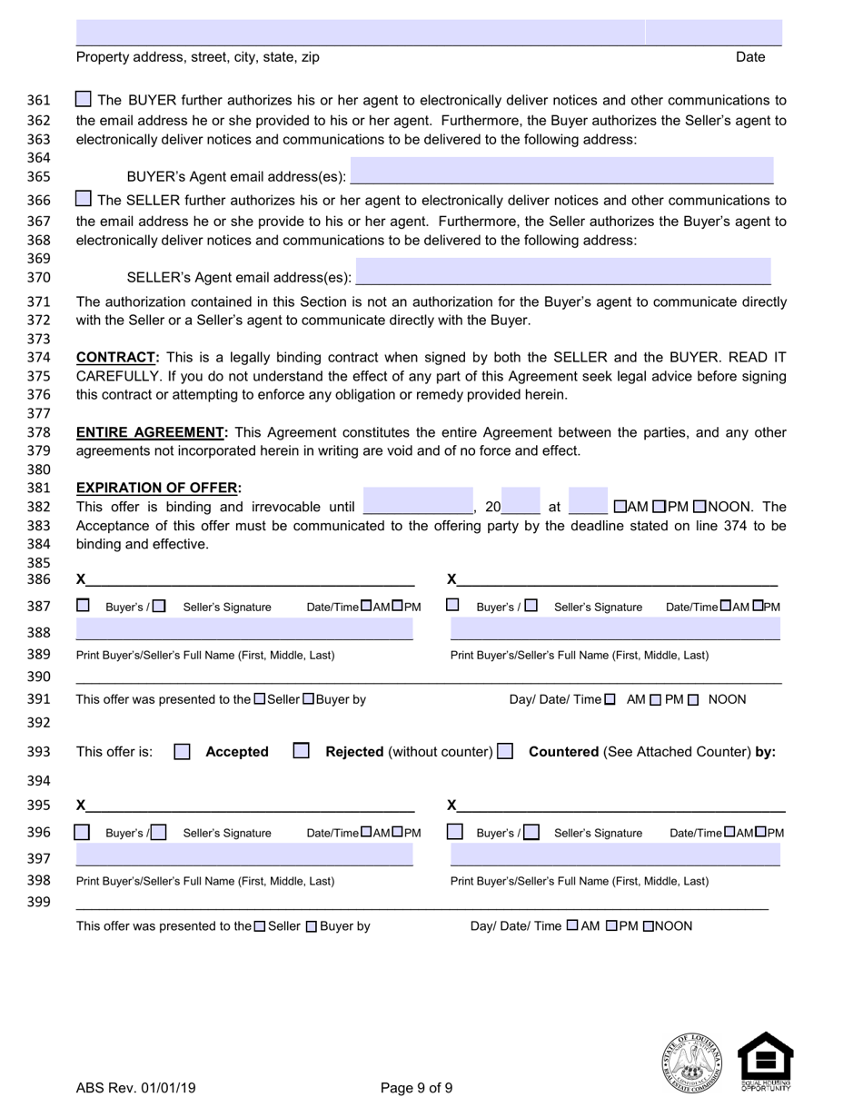 Louisiana Residential Agreement to Buy or Sell - Louisiana, Page 9