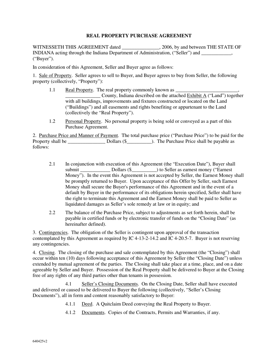 Real Property Purchase Agreement - Indiana, Page 1