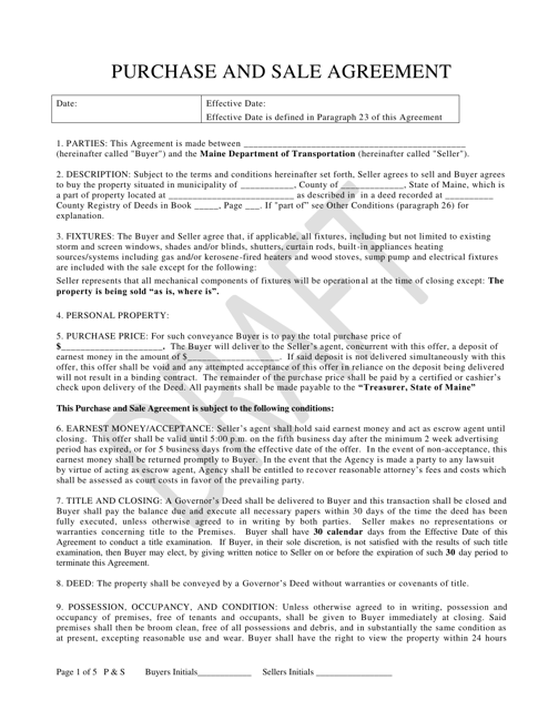 Purchase and Sale Agreement - Maine Download Pdf