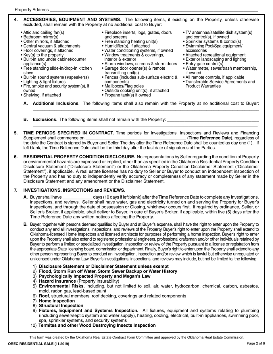 Oklahoma Uniform Contract of Sale of Real Estate - Residential Sale - Oklahoma, Page 2