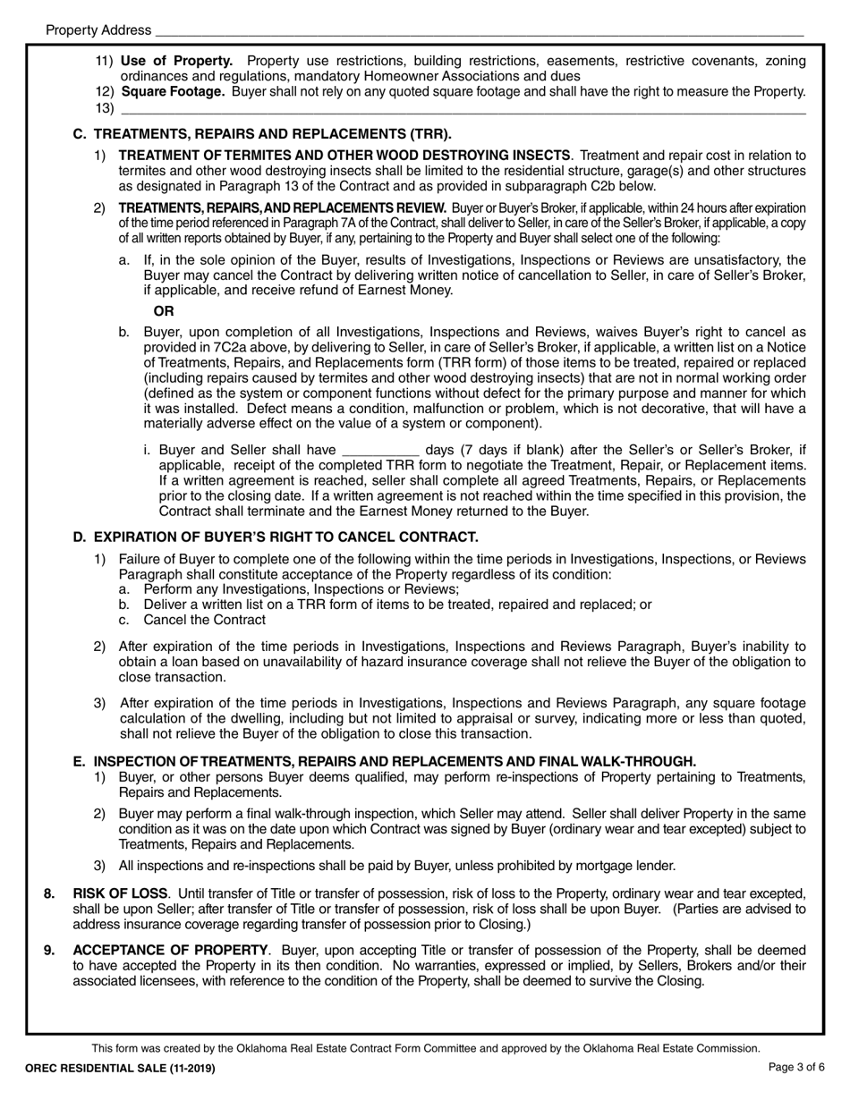 Oklahoma Uniform Contract of Sale of Real Estate - Residential Sale - Oklahoma, Page 3