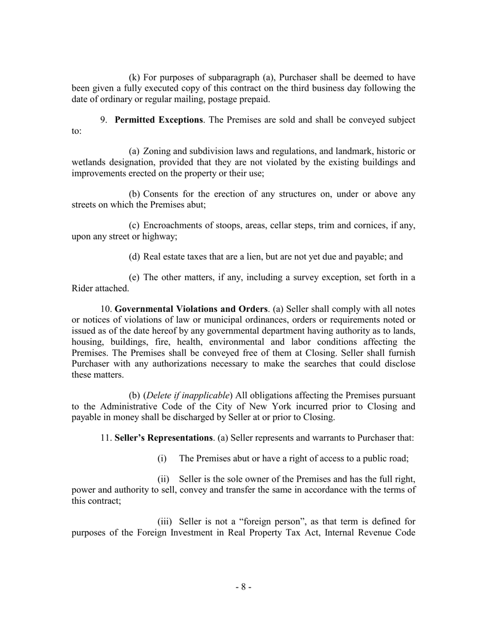 Residential Contract of Sale - New York City, Page 8